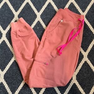 Figs Scrub Joggers Small Pink Neon Drawstring